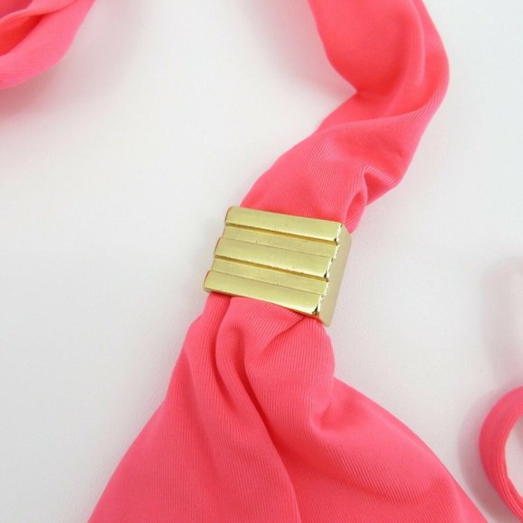 Bar III Bikini Top Halter Triangle with Hardware Strawberry Orange - Picture 4 of 7